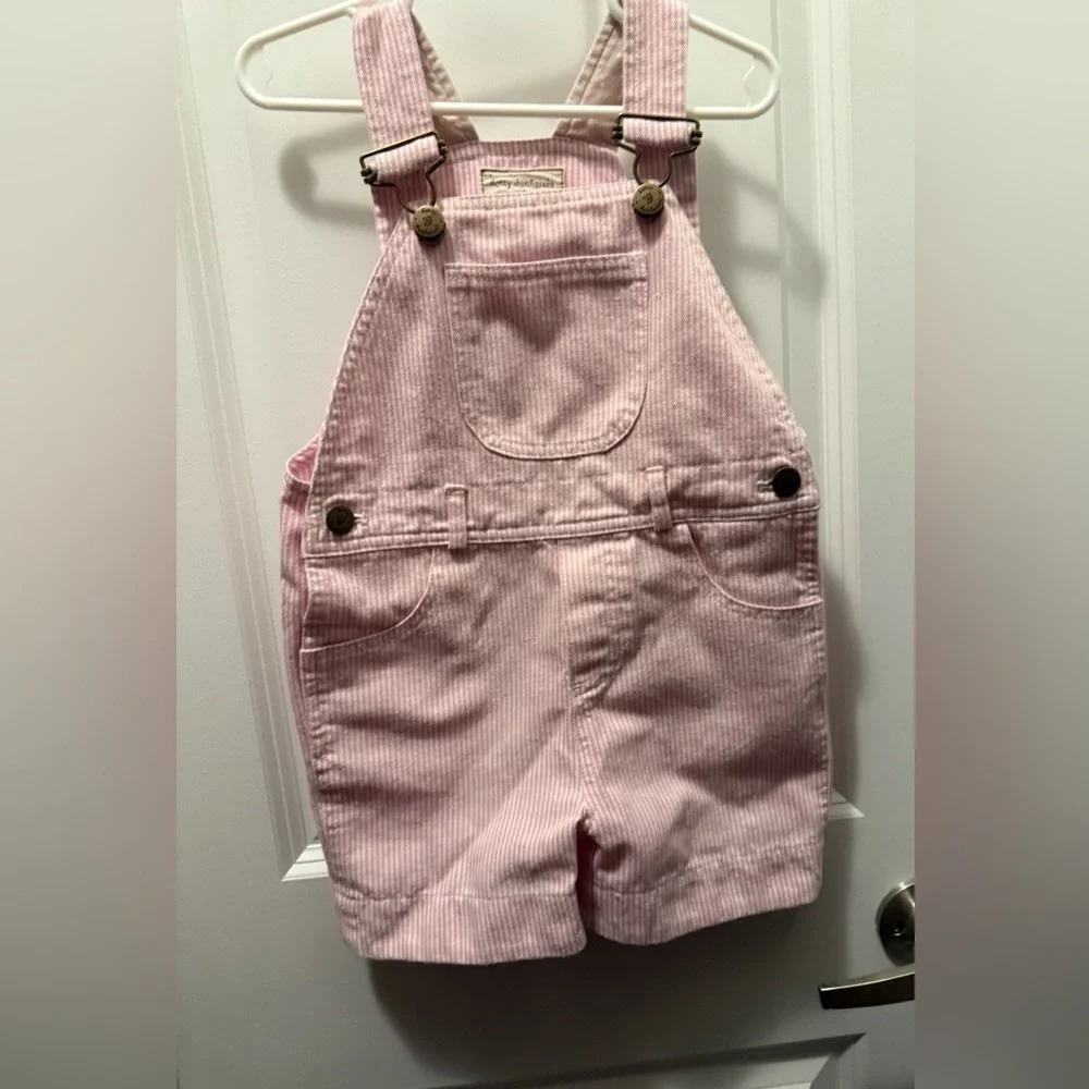 Dotty Dungarees Pink White Striped Cotton short Overalls Preppy 3-4 - Picture 4 of 8